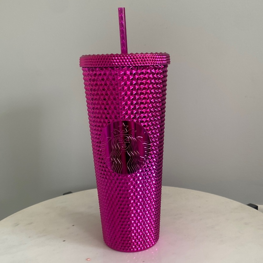 Starbucks Pink Chrome Sangria Bling Studded Holiday Tumbler